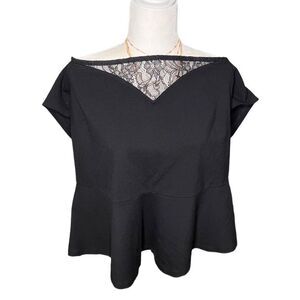 Lane Bryant Short Sleeve lace neck Peplum Shirt black size 18-20